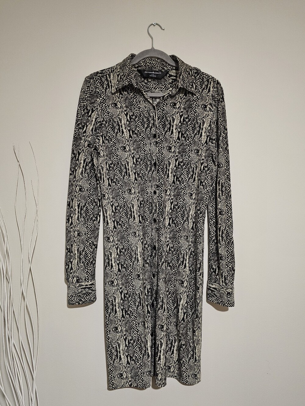 Norma Kamali Snake Print Jersey Shirt Dress Button Down Size S